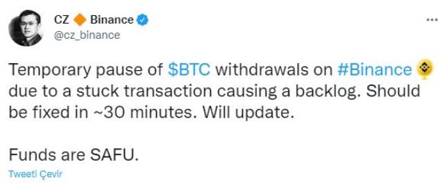 Bitcoin çakıldı! Kripto para borsası Binance çekim işlemlerini durdurdu